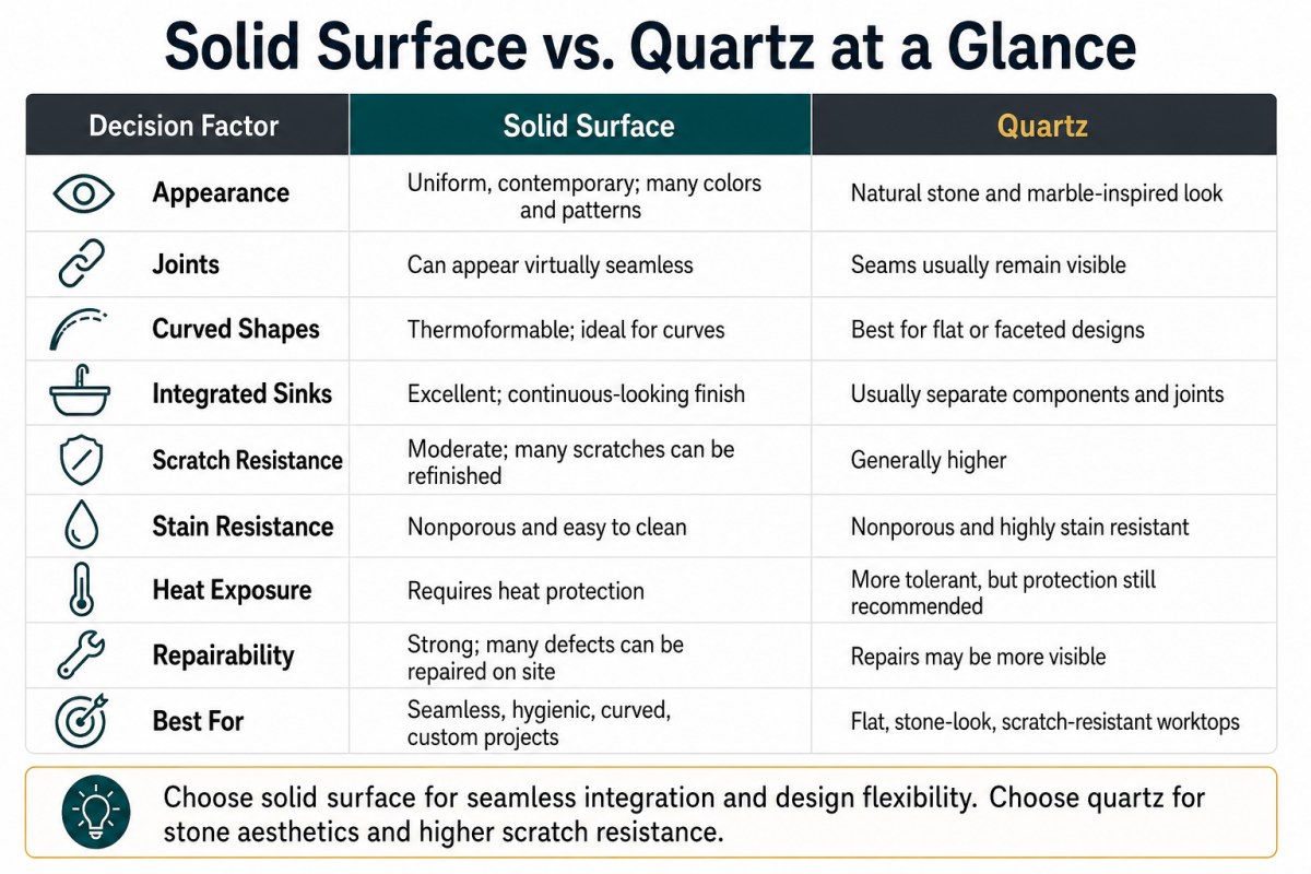 Solid Surface vs. Quartz at a Glance