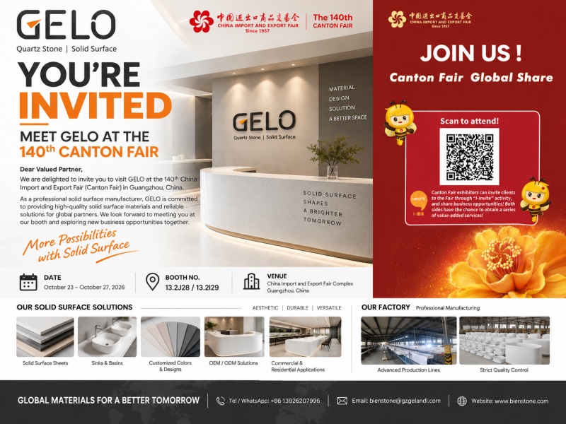 We are delighted to invite you to visit  GELO Solid Surface  at the 140th Canton Fair 
